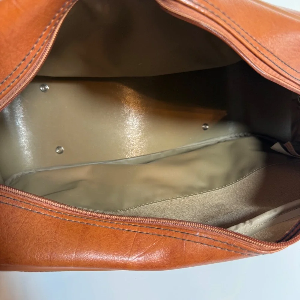 F.W. Woolworth Vintage Flight Bag Brown Faux Leather 70s Retro Carry On Academia